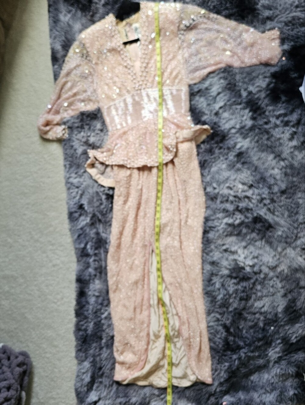 Lillie Rubin x Riazee New York Vintage 1980s Blush Beaded Evening Gown, Size S - Picture 6 of 8